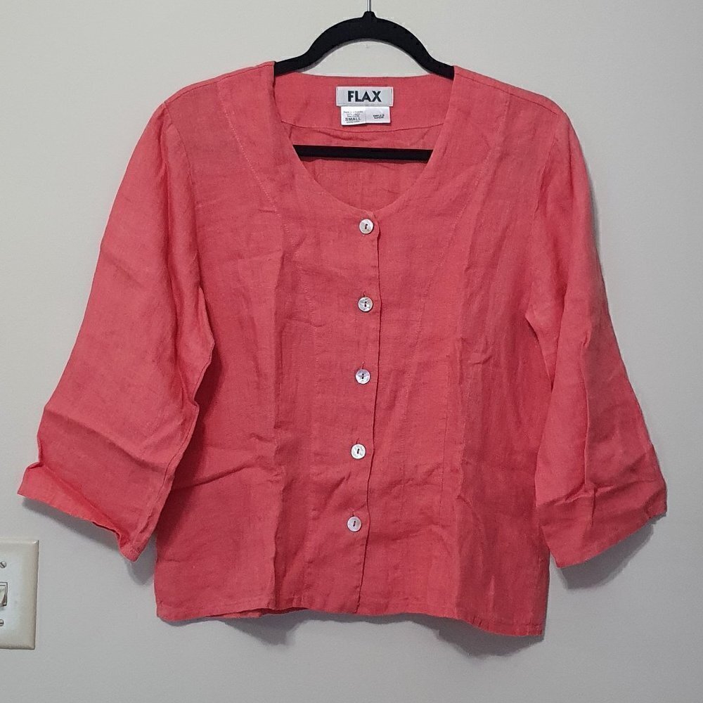 FLAX 100% LINEN Button Down Round Neck Top